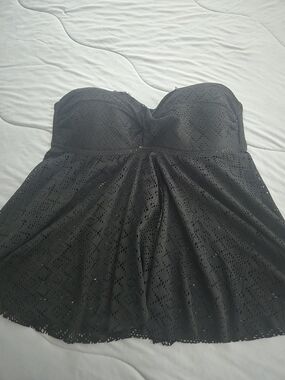 Strapless Black Eyelet Tankini Top